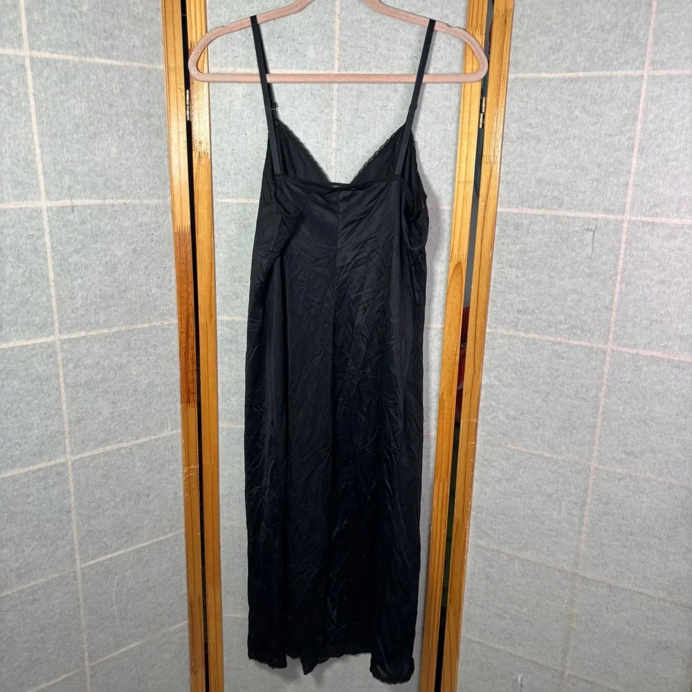 Kayser Full Slip 38 Black Vintage Nylon Tricot Lace Trim Adjustable Straps USA‎